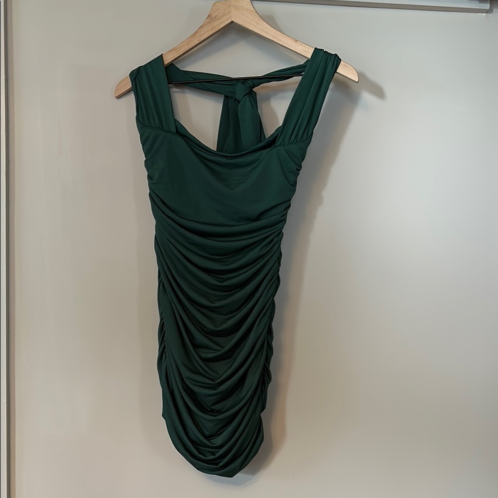 Virginia Ruched Dress in Forest Green